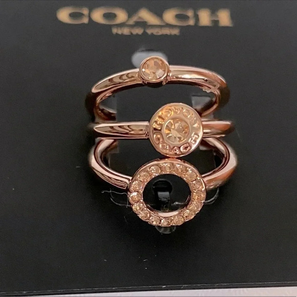 COACH Open Circle Halo Ring Set Rose Gold Size 5 New - Picture 2 of 5
